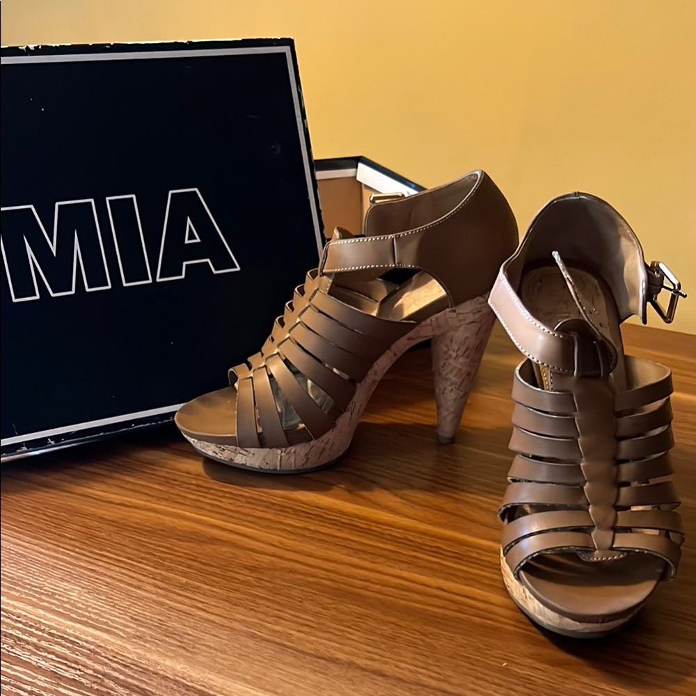 MIA Tan Strappy Heels